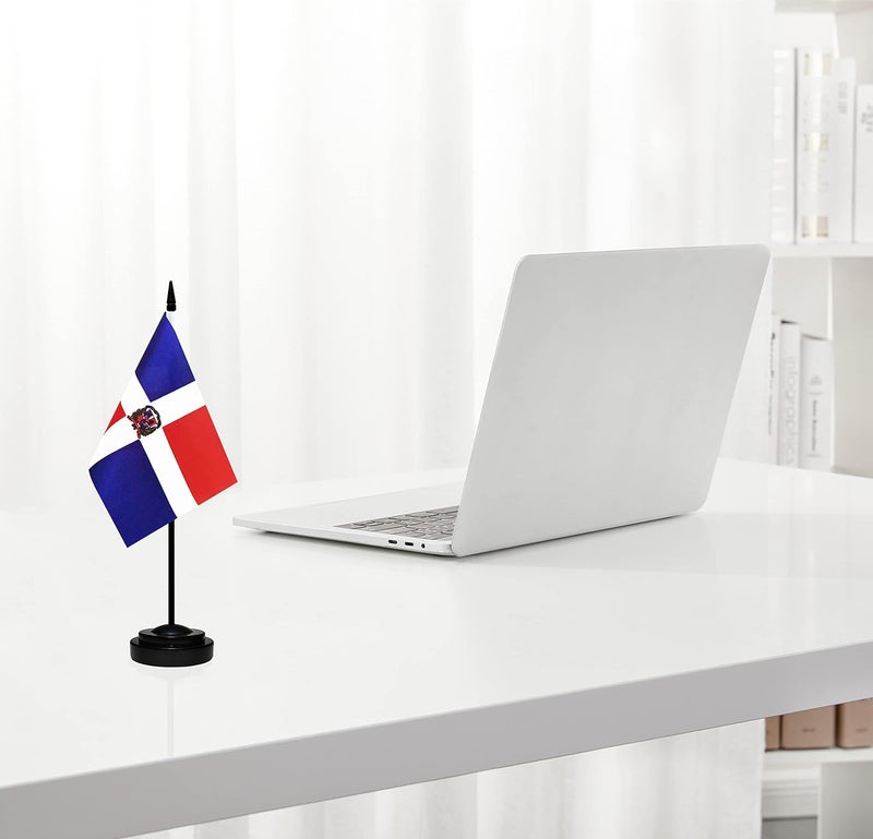 BCLin Dominica Desk Flag Set, 2 Pack Dominican Table Office Flags, Small Mini Desktop Flag With 12" Solid Black Pole, Black Base, Miniature Desktop Flag - Image 5